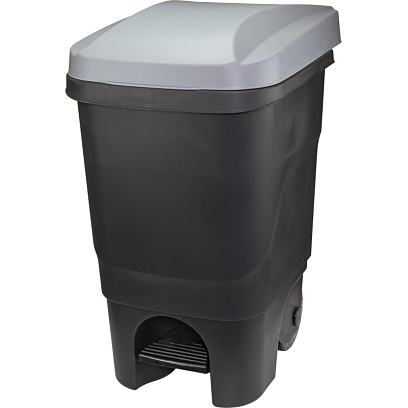 Контейнер-бак мусорный IDEA 60л с педалью на колесах серая крышка