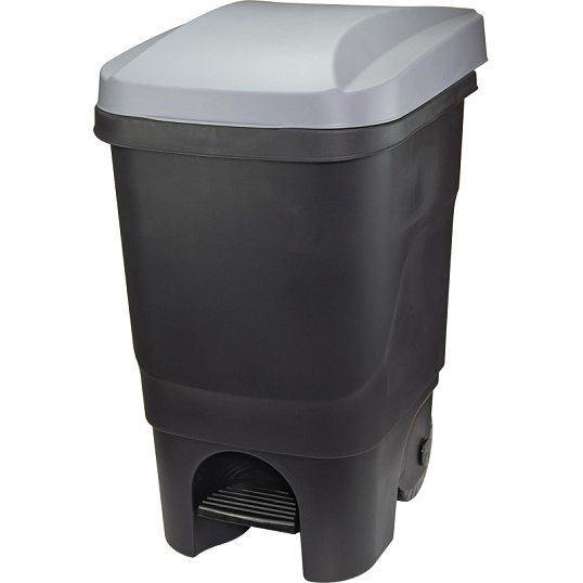 Контейнер-бак мусорный IDEA 60л с педалью на колесах серая крышка