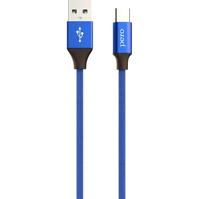 Кабель USB PERO DC-02 Type-C, 3А, 1м, синий