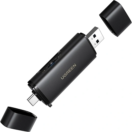 Картридер UGREEN CM803 (65024)на два слота 2-in-1 USB-C - USB-A SD черный
