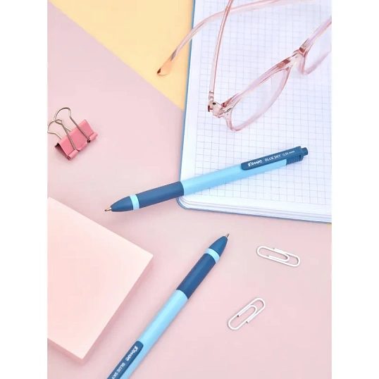 Ручка шариковая автомат. Комус Blue Sky, д.ш. 0,5 мм, гол.корп, манж, синяя