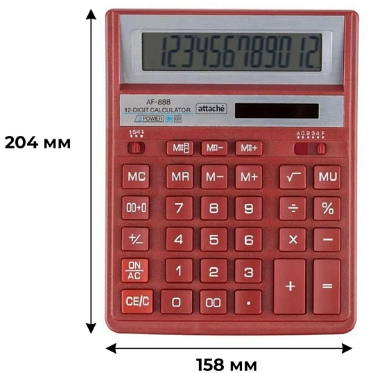 Калькулятор настольный ПОЛН.Attache AF-888,12р,дв.пит,204x158мм, темно-крас