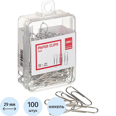 Скрепки Deli E0025 никелированные 28-29 мм (100 штук в упаковке)