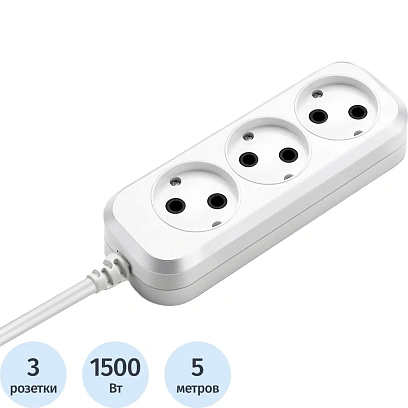 Удлинитель Buro BU-PSL3.5/W 5м (3 розетки) белый (пакет ПЭ)