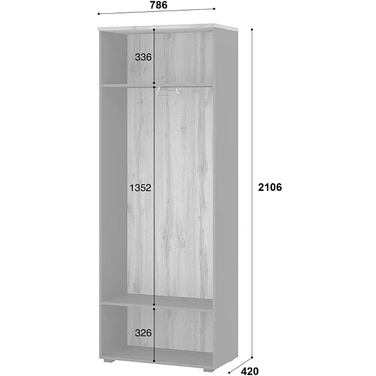 Гардероб узкий К-Loft 241H010 выс.2106 дуб натур./графит