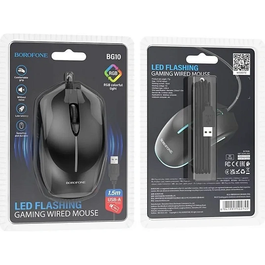 Мышь компьютерная BOROFONE BG10 Soaring игров/проводн/свет/черн (02745)