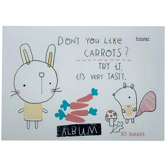 Альбом для рисования Kroyter А4 30л скл,бл.100г, Аnimals,диз.в асс.64553