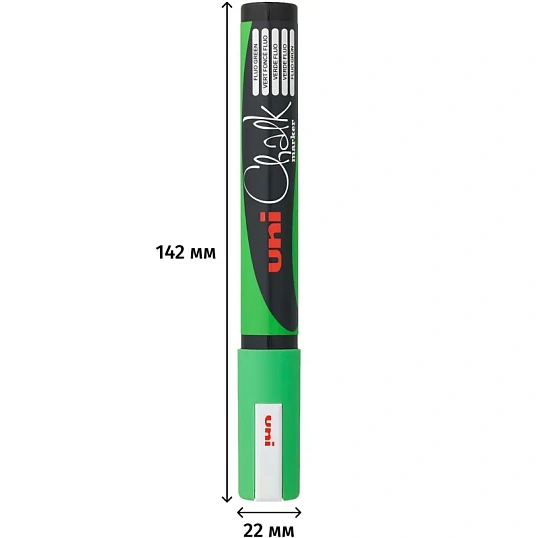 Маркер меловой UNI PWE-5M, флуоресцентно-зелёный 1.8-2.5 мм.