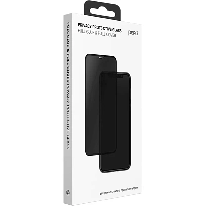 Защитное стекло PERO Full Glue Privacy для iPhone 16 Plus, черное