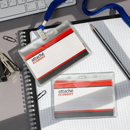 Бейдж Attache Economy 120х87мм металл зажим/тесьма синий, 10шт. в уп