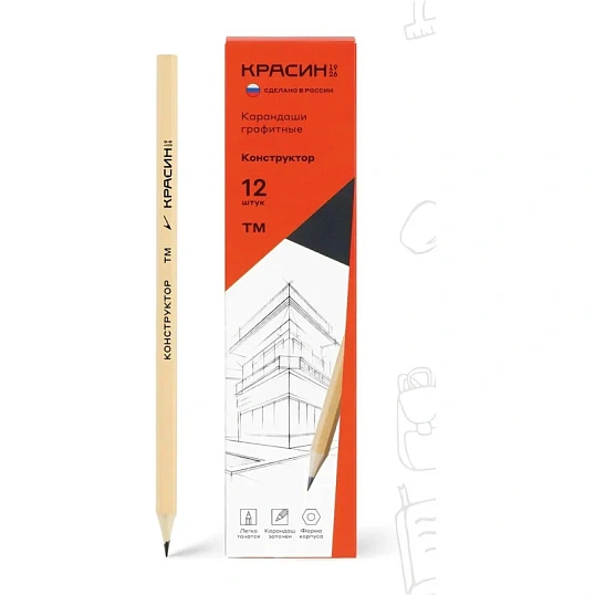 Карандаш чернографитный Красин Конструктор HB(ТМ) дерево/лак шестигр.С-317