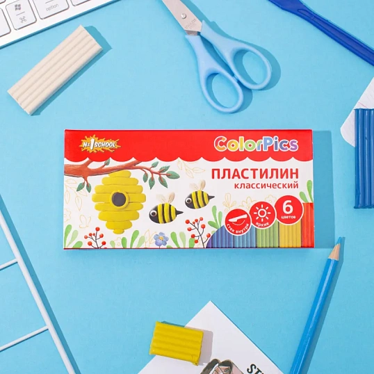 Пластилин клас. Комус Класс (№1 School) ColorPics набор 6цв 120г со стеком