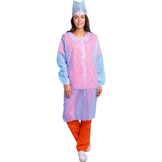 Халат н/с процед, рук.рез, на липч, XL, дл.110см, пл 25, голуб, 10шт/уп
