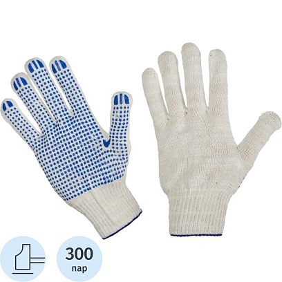 Перчатки защитные трикотажн ПВХ Точка 5нитей 48-50гр 10кл 300пар/уп(белые)