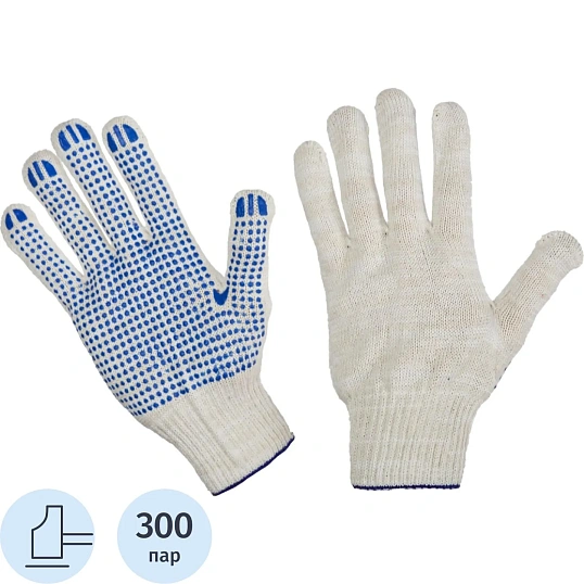 Перчатки защитные трикотажн ПВХ Точка 5нитей 48-50гр 10кл 300пар/уп(белые)