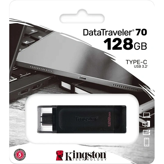 Флеш-память Kingston DataTraveler 70, USB-C 3.2 G1, чер, DT70/128GB