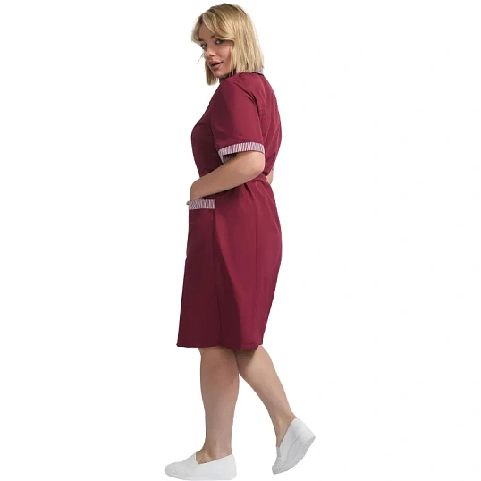 Халат для горничных и уборщиц у01-ХЛ кор.рукав бордо(р.60-62)170-176