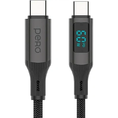 Кабель PERO DC14 ULTIMATE PD Type-C to Type-C, с дисплеем, 60W, 1.2m, Black