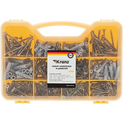 Набор саморезов и дюбелей KRANZ, 590 шт. (KR-01-3101-03)