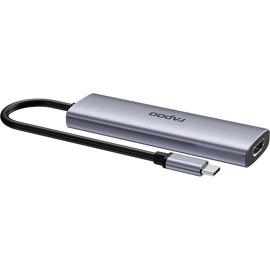 Разветвитель USB RAPOO 5в1 USB-C toPD+HDMI+2xUSB3.0,C сереб(13240)XD51-SGRY