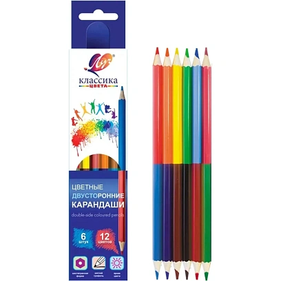 Карандаши цветные шестигран.двусторон.Классика 6 шт/12цв.33С 2189-08 набор