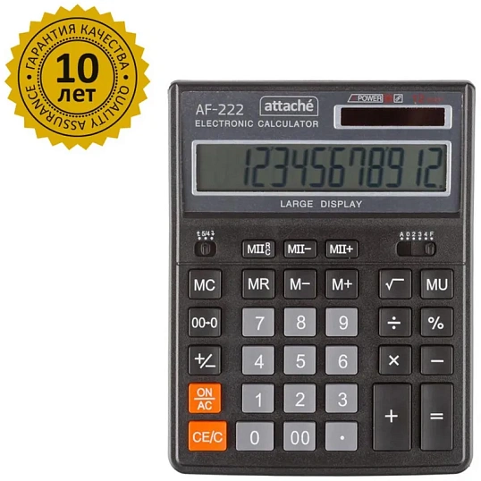 Калькулятор настольный ПОЛН/Р Attache AF-222, 12раз, дв.пит,203x158мм, черн