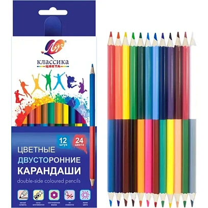 Карандаши цветные шестигран.двусторон.Классика 12шт/24цв.33С 2190-08 набор