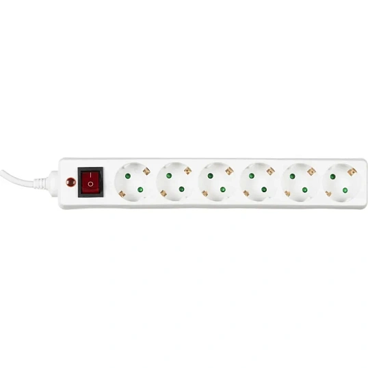 Сетевой фильтр BigTech CD6-5W1 (6р/5м/10А/2500Вт 1мм 2500Вт белый)