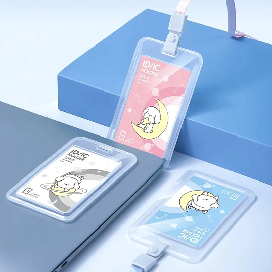 Бейдж Deli 64804 вертик.,на шнурке с клипом., вкладыш: 54x86мм, синий, 1 шт