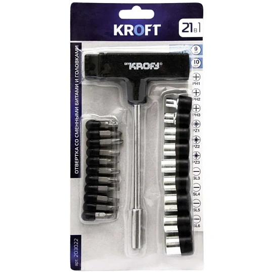 Отвертка Т-образная со сменными битами и головками (21 в 1) KROFT 203022