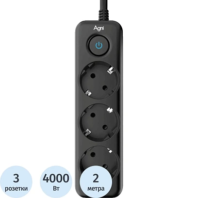 Сетевой фильтр AGNI 3/2м,черный(TP-FD3E-2m-black)
