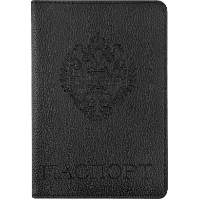 Обложка для паспорта черная ГЕРБ РОССИИ 3-619/03