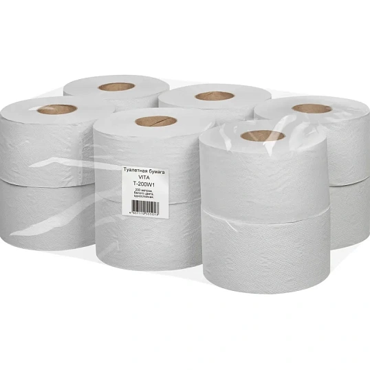 Бумага туалетная д/дисп 1сл бел макул втул 200м 12рул/уп 200W1