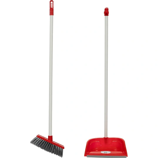 Комплект для уборки совок с щеткой для пола AF201-R, длинный ворс, красный