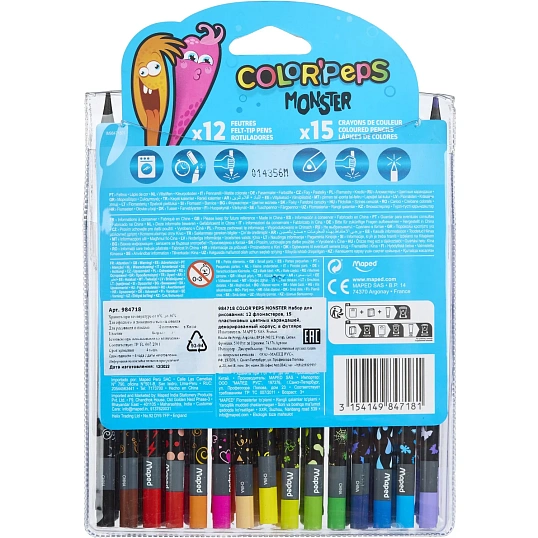 Набор для рисования Maped COLOR'PEPS MONSTER:12 флом,15 пласт.цв.кар,984718