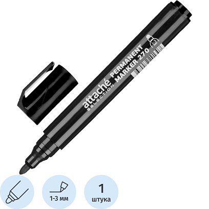 Маркер перманентный Attache Selection 270 черный 1-3мм кругл. наконечник
