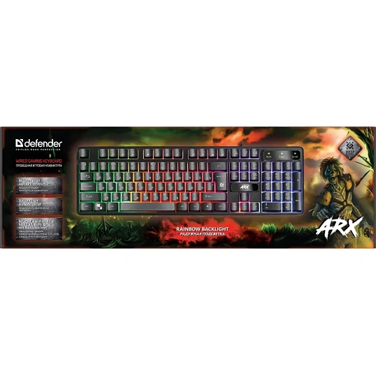 Клавиатура Defender Arx GK-196L RU проводн.игровая, радужн. подсветка 45196