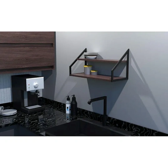 Полка TI_настен/настоль Комус Онега-8 250х600 мет чер/ЛДСП ясень анкор тем