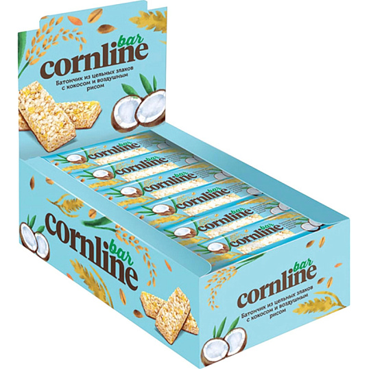 Батончик Cornline из цел злаков с кокосом и возд.рисом, 30гх18шт/уп (ВК247)