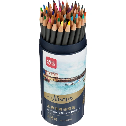Карандаши акварельные Deli Arte Nuevo липа 48 цв/наб мет.туб. 68102