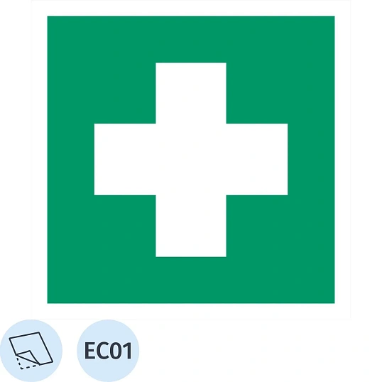 Знак безопасности EC01 Аптечка 1й мед.помощи, пленка, ф/л 100х100 10шт/уп