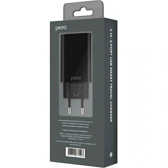 Зарядное устройство сет. PERO TC02 2USB 2.1A c каб. Lightning черный