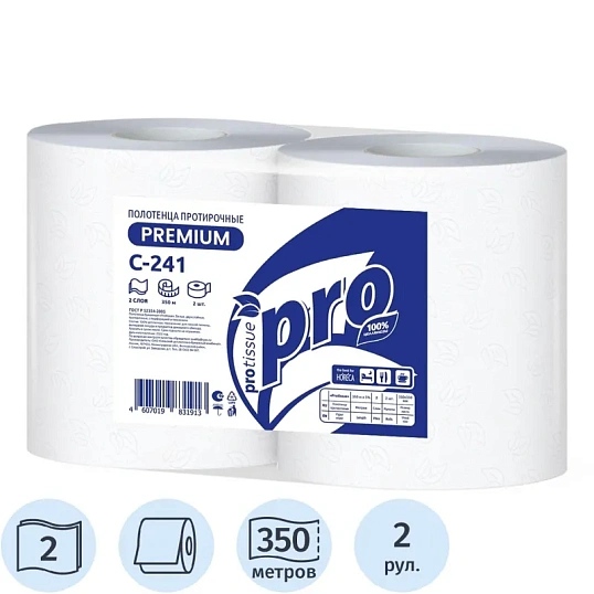 Бумага протирочная Protissue 1000л/рул 350м С241 2рул/уп