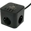 Сетевой фильтр Cablexpert Cube 3р/1,5м, 10А, 3xUSB,черный(CUBE-3-CU3-B-1.5)