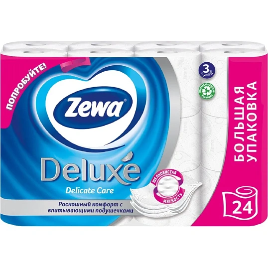 Бумага туалетная Zewa Deluxe Без аромата 3 слоя 24 рул/уп