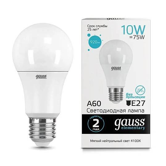 Лампа светодиодная Gauss LED Elementary A60 10Вт E27 4100K (23220)