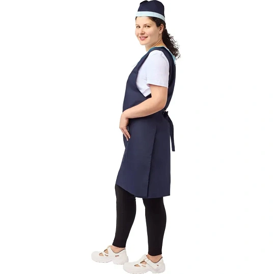 Фартук сарафан Маркет Профи с пилоткой всеразмерный цв. т.син/глб