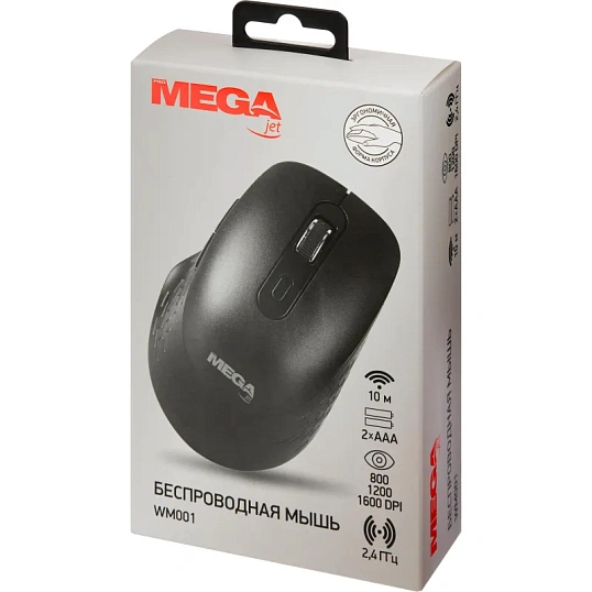 Мышь компьютерная ProMega jet WM001 USB WLS RT/2 ААА/dpi 1600/3 кн/черный