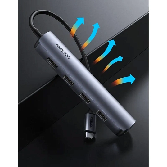 Разветвитель USB Ugreen CM417 (20197) USB-C to 4xUSB 3.0+HDMI, серый