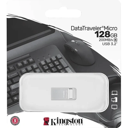 Флеш-память Kingston 128Gb DataTraveler Micro(DTMC3G2/128GB)USB3.0 сереб